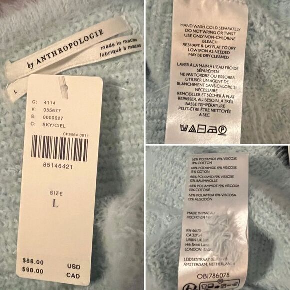 By Anthropologie One-Shoulder Eyelash Sweater Tank Sky Mint Green L NWT - Picture 12 of 13